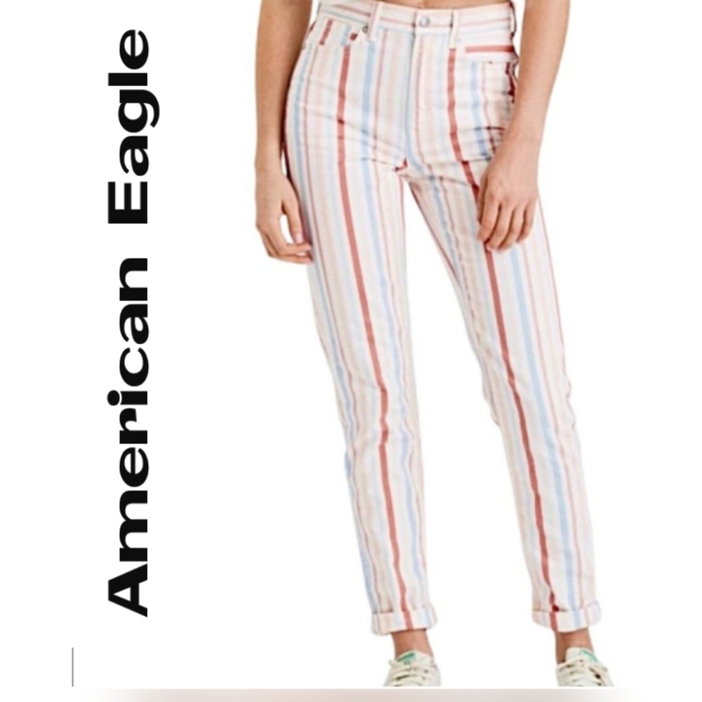 American Eagle Striped Mom Jeans, X-Long 12